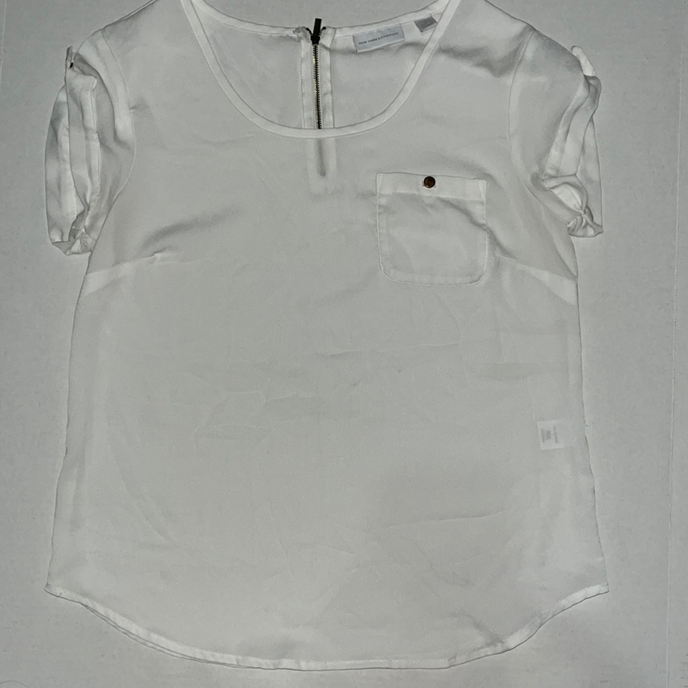 NY&C sheer blouse with copper buttons